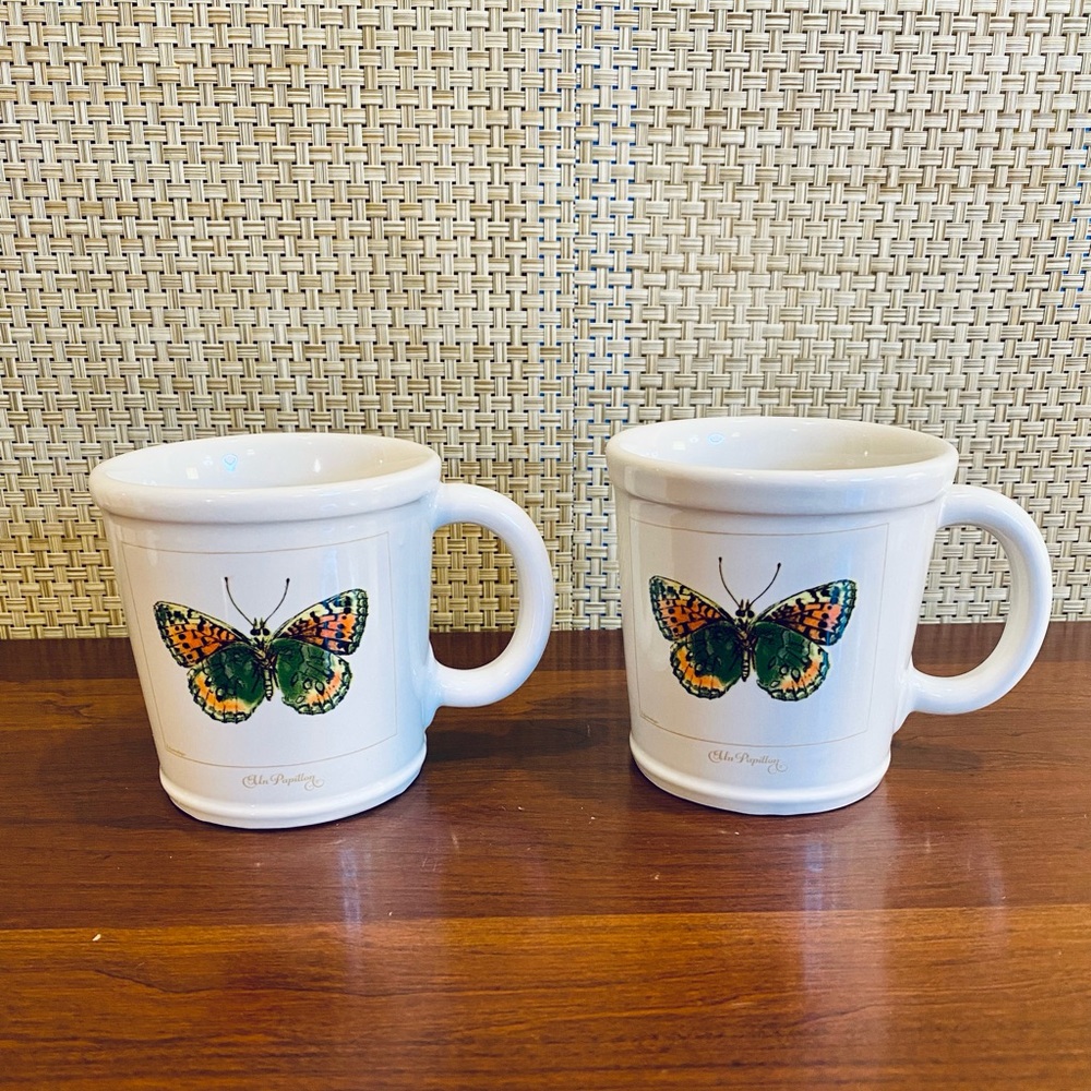 🌟HP🌟Butterfly/Papillon Pottery Mug by Magenta Set of Two